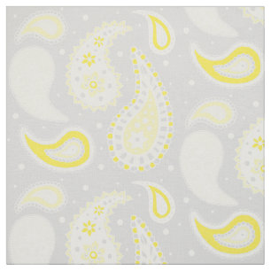 Tissu Jaune de motif de Paisley gris-clair