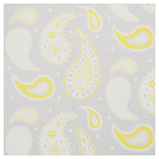 Tissu Jaune de motif de Paisley gris-clair (Échantillon)