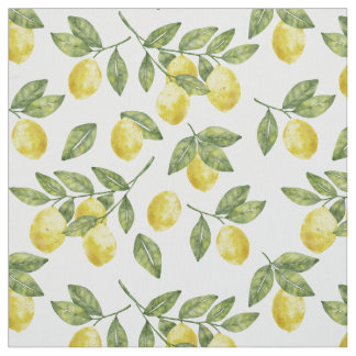 Tissu Jaune d'été citrons à l'aquarelle avec feuilles ve