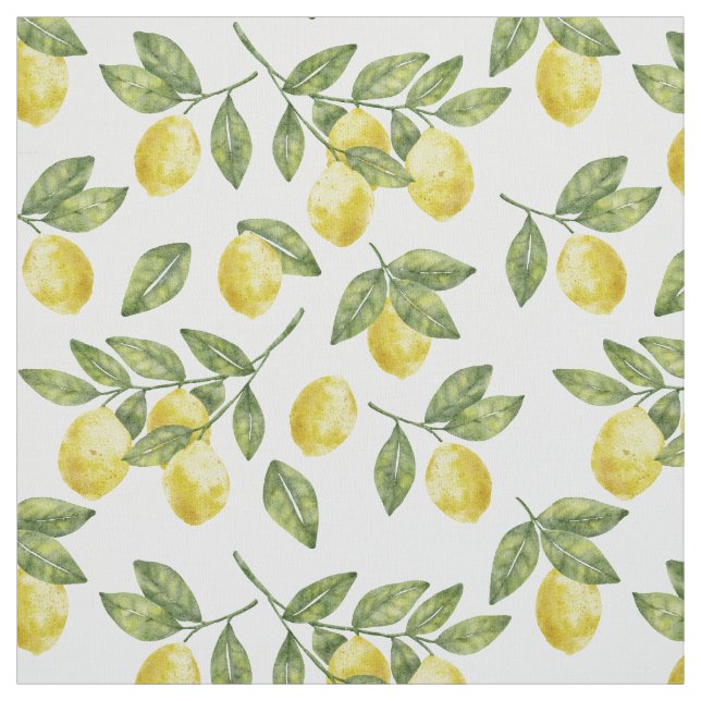 Tissu Jaune d'été citrons à l'aquarelle avec feuilles ve (Échantillon)