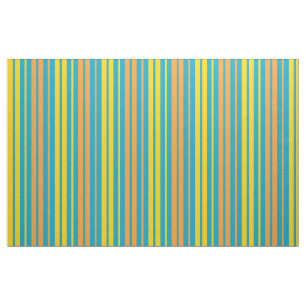 Tissu Jaune et bandes verticales orange bleu