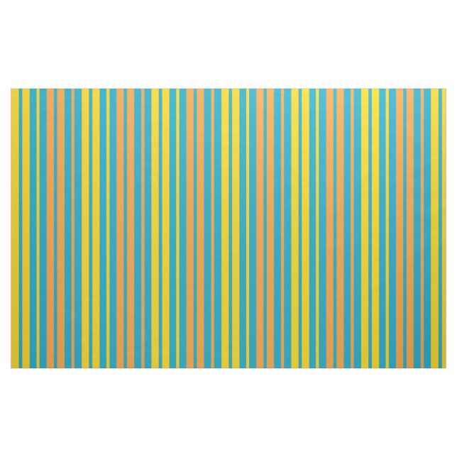 Tissu Jaune et bandes verticales orange bleu   (Fat Quarter)