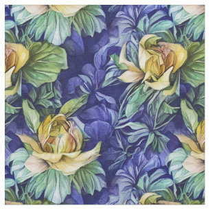 Tissu Jaune et bleu floral