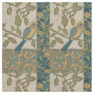 Tissu Jaune et oiseau bleu turquoise étés perché sur une