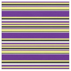 Tissu Jaune, Indigo, Crème à la menthe et rayures noires
