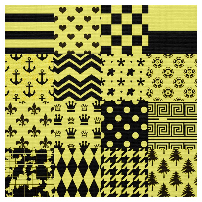 Tissu Jaune Noir Mixte Conception Motif Patchwork (Échantillon)