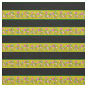 Tissu Jaune/or/noir, rayure à épingle verte, floral folk