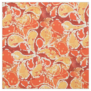 Tissu Jaune Orange Rouge Bali Batik Style Motif Paisley