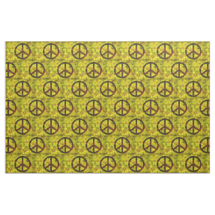Tissu jaune super hippie de motif de symbole de paix des