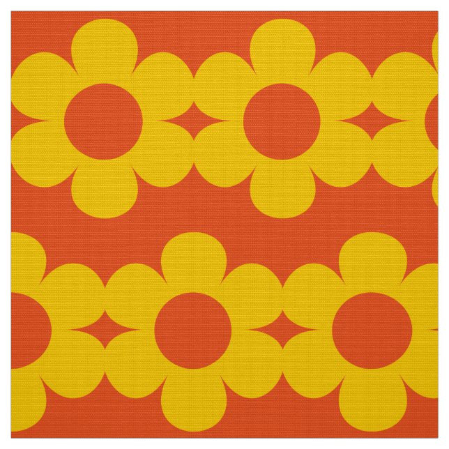 Tissu Jaune sur Orange Fleurs rayures Retro Fabric 60s (Échantillon)