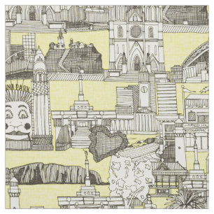 Tissu Jaune vintage jouy toile de l'AUSTRALIE De