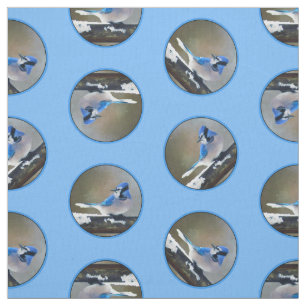 Tissu Jay Bleu en hiver Peinture de neige Oiseau origina