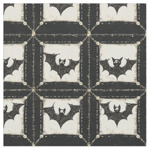 Tissu Jean Grunge Halloween Patchwork avec Chauves-souri