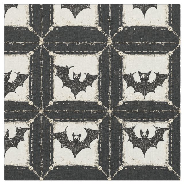 Tissu Jean Grunge Halloween Patchwork avec Chauves-souri (Fermer)
