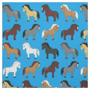 Tissu Joli Cartoon Chevaux Enfants Bleu