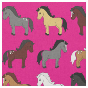 Tissu Joli Cartoon Chevaux Enfants Rose Chaud