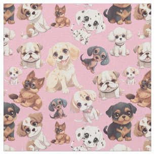Tissu Joli Chien Chien Rosé