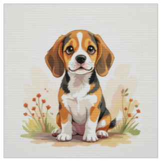Tissu Joli chiot Beagle tricolore noir, fauve et blanc