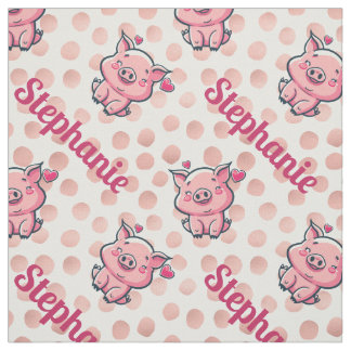 Tissu Joli cochon de dessin animé, points rose gold et n
