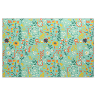 Tissu Joli Coloré Stylisé Fleurs Retro Motif