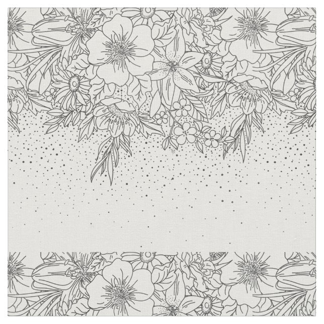 Tissu Joli Doodé à fleurs et confetti noir blanc (Fermer)
