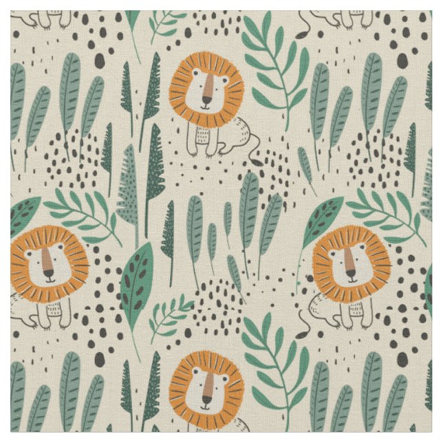 Tissu Joli Doodle Lion Jungle Rainforest Motif (Fermer)