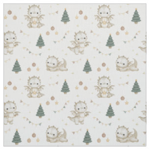 Tissu Joli dragon de Noël aquarelle pastel festif