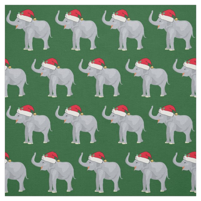 Tissu Joli éléphant de Noël Père Noël Vert (Échantillon)
