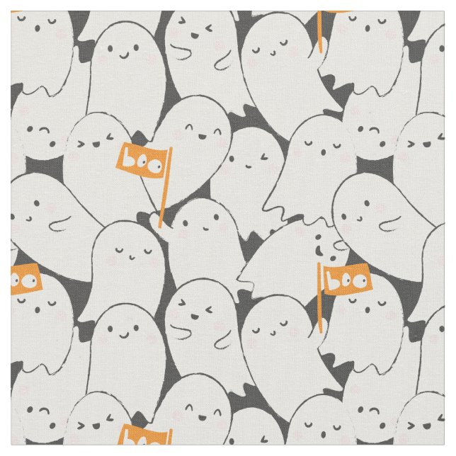 Tissu Joli Fantômes d'Halloween avec petits drapeaux ora (Fermer)