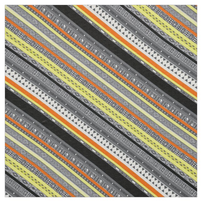 Tissu Joli gris jaune orange aztèque motif (Échantillon)