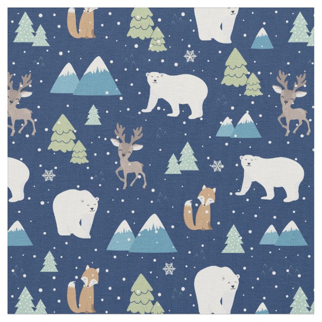 Tissu Joli hiver Polaire Ours Bleu Noël (Fermer)