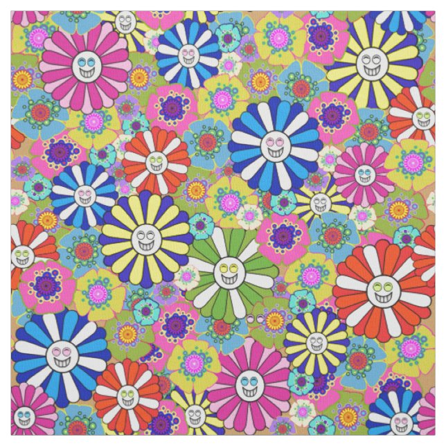 Tissu Joli imprimé de fleurs souriantes (Échantillon)