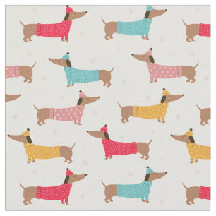 Tissu Joli Motif Dachshund hiver coloré
