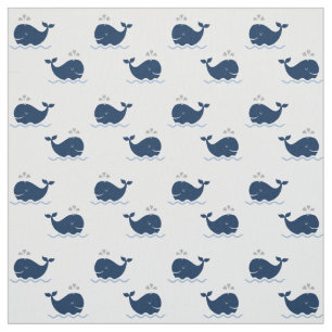 Tissu Joli motif de baleines nautiques bleu marine et bl
