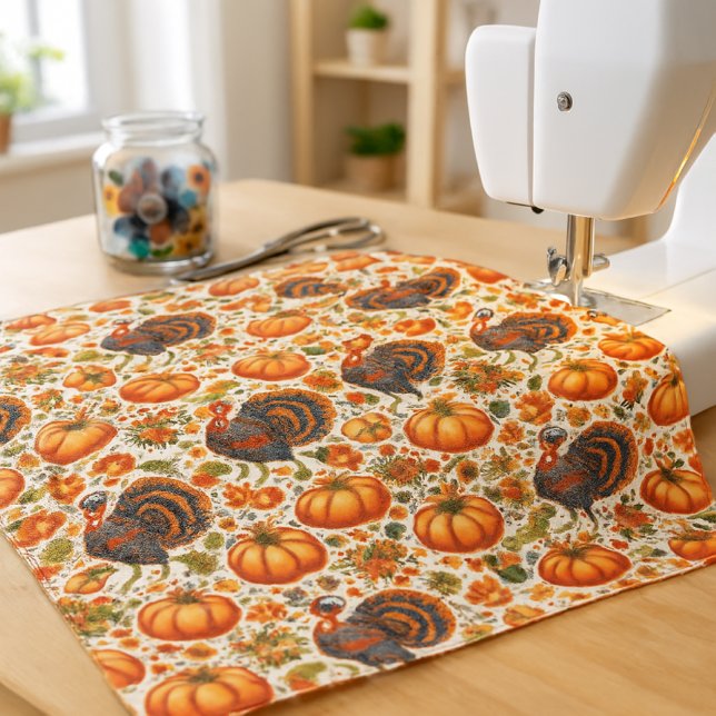 Tissu Joli motif de dinde et de citrouille  (Créateur téléchargé)