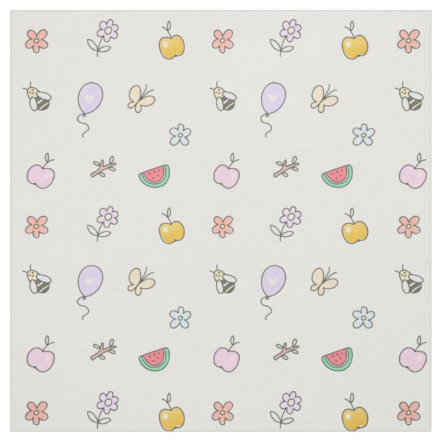 Tissu Joli Motif de fleurs d'abeille Doodle (Échantillon)