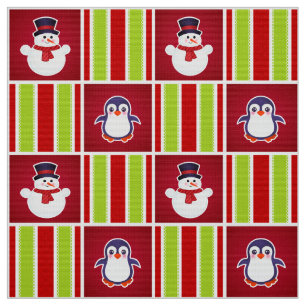 Tissu Joli Motif De Noël Avec Des Snowmen Et Des Pingoui