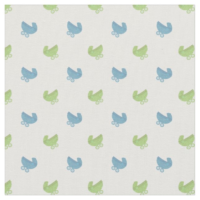 Tissu Joli motif de poussette bébé bleu et vert (Fermer)