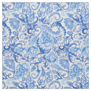 Tissu Joli Motif Floral Bleu Foncé Et Clair Paisley