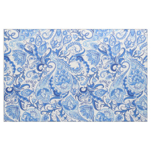 Tissu Joli Motif Floral Bleu Foncé Et Clair Paisley
