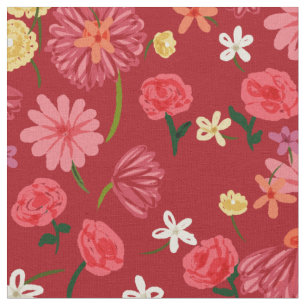 Tissu Joli Motif Petite Fleurs sur le rouge Bourgogne