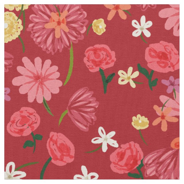 Tissu Joli Motif Petite Fleurs sur le rouge Bourgogne (Fermer)