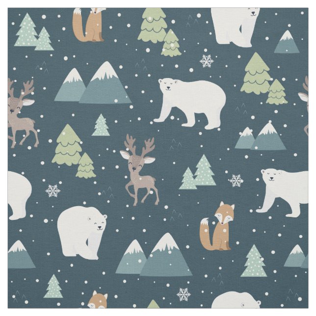 Tissu Joli Noël Animaux d'hiver Motif rustique (Échantillon)
