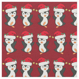 Tissu Joli Noël Penguin Rouge Fête
