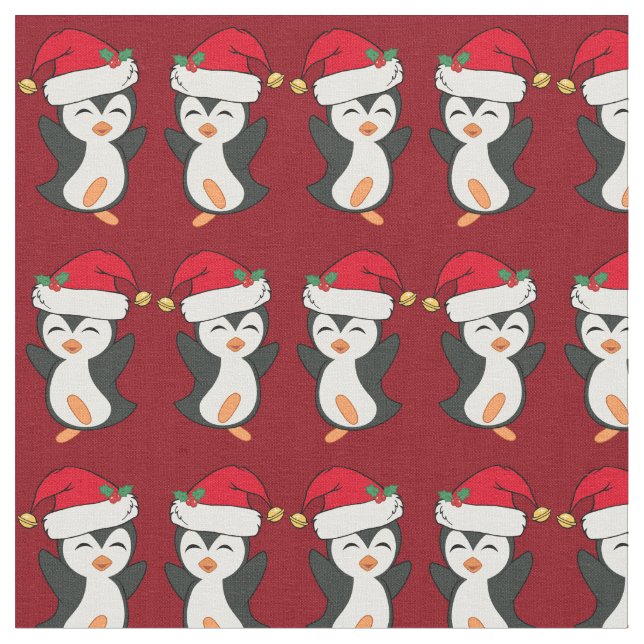 Tissu Joli Noël Penguin Rouge Fête (Fermer)