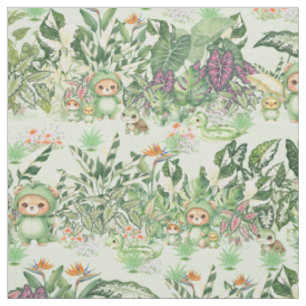 Tissu Joli ours de jungle et motif transparent tropical