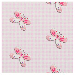Tissu Joli Papillon En vichy Plaid Rose Blanc