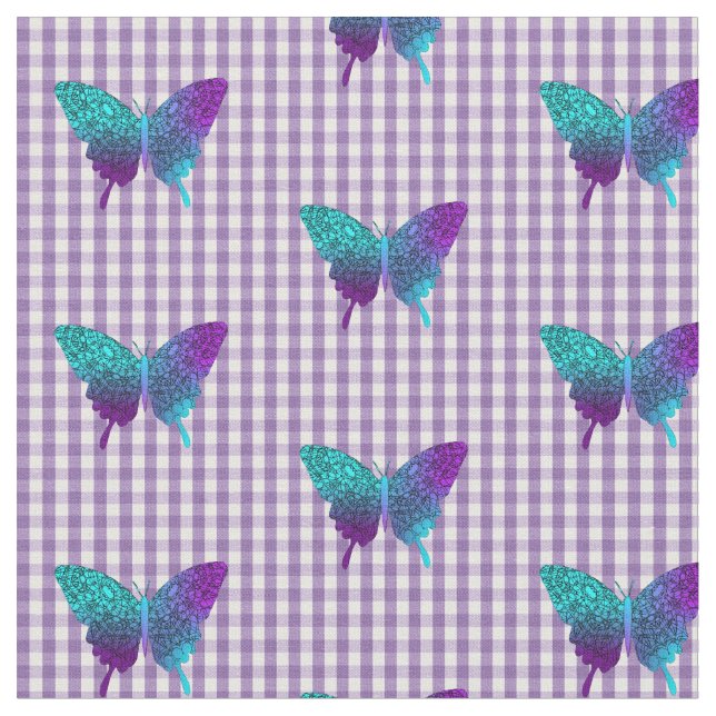 Tissu Joli papillon Turquoise violet ombre graphique (Fermer)