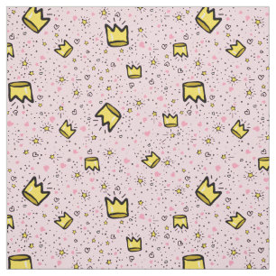 Tissu Joli Pastel rose Motif de gribouillis de couronne