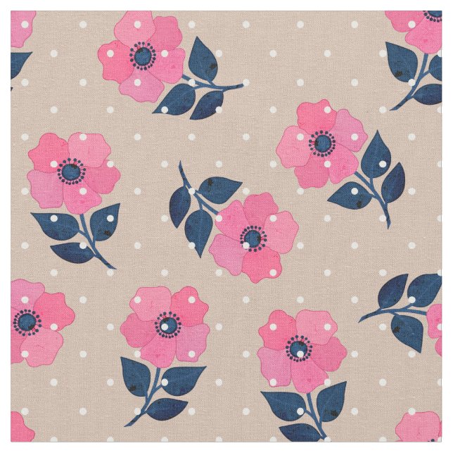 Tissu Joli Pois de fleurs roses Motif  (Fermer)